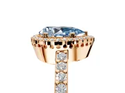 Halo Engagement Ring Setting for Fancy Blue Pear-Shaped Center with Inner Milgrain Border and Prong Head in Rose Gold