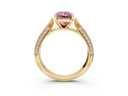 Solitaire Engagement Ring Setting for Fancy Pink Radiant Cut Center with Multi-Row Accents and Prong Head in Yellow Gold