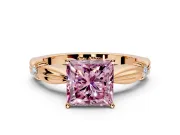 Solitaire Engagement Ring Setting for Fancy Pink Princess Cut Center with Carved Leaf Shoulders and Prong Head in Rose Gold