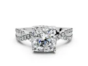 Solitaire Engagement Ring Setting for Cushion Cut Center with Narrow Twist Pave Band and Prong Head in Platinum