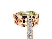 Accent Halo Engagement Ring Setting for Fancy Yellow Pear-Shaped Center with Full-Length Pave Band and Prong Head in Rose Gold