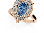Single Halo Engagement Ring Setting for Fancy Blue Pear-Shaped Center with Corner Claws, Plain Band and Prong Head in Rose Gold