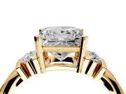 Solitaire Engagement Ring Setting for Princess Cut Center with Grooved Bar Accent Band and Prong Head in Yellow Gold