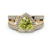 Halo Engagement Ring Setting for Fancy Yellow Heart-Shaped Center with Wide-Open Pave Split Shank and Prong Head in Yellow Gold