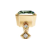 Milgrain Bezel Engagement Ring Setting for Fancy Green Asscher Cut Center with Marquise Stations and Bezel Head in Yellow Gold