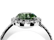 Pave Halo Engagement Ring Setting for Fancy Green Round Cut Center with Single Row Pave Band and Prong Head in White Gold
