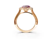 Milgrain Halo Engagement Ring Setting for Fancy Pink Heart-Shaped Center with Bezel Point Accents and Prong Head in Rose Gold