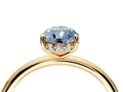 Solitaire Engagement Ring Setting for Fancy Blue Pear-Shaped Center with Plain Band, Open Basket and Prong Head in Yellow Gold