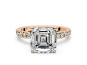 Solitaire Engagement Ring Setting for Asscher Cut Center with Round Cut Pave Band and Prong Head in Rose Gold