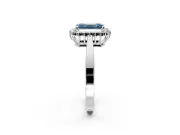 Starburst Halo Engagement Ring Setting for Fancy Blue Emerald Cut Center with Flat Cathedral Band and Prong Head in Platinum