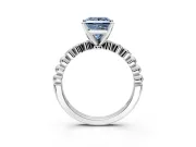 Solitaire Engagement Ring Setting for Fancy Blue Princess Cut Center with Bezel-Dot Beaded Band and Prong Head in Sterling Silver