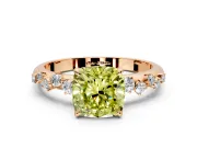 Cluster Engagement Ring Setting for Fancy Yellow Cushion Cut Center with Round Cut Accent Band and Prong Head in Rose Gold