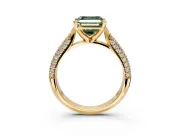 Solitaire Engagement Ring Setting for Fancy Green Asscher Cut Center with Multi-Row Accents and Prong Head in Yellow Gold