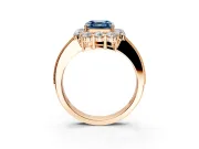 Halo Engagement Ring Setting for Fancy Blue Asscher Cut Center with Milgrain Channel Band and Prong Head in Rose Gold