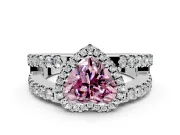 Halo Engagement Ring Setting for Fancy Pink Heart-Shaped Center with Wide-Open Pave Split Shank and Prong Head in Platinum