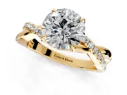 Crossover Engagement Ring Setting for Round Cut Center with Pave and Plain Strands and Prong Head in Yellow Gold