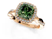 Halo Engagement Ring Setting for Fancy Green Cushion Cut Center with Pave and Plain Twist Band and Prong Head in Rose Gold
