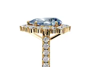 Halo Engagement Ring Setting for Fancy Blue Pear-Shaped Center with Single-Row Pave, Open Basket and Prong Head in Yellow Gold