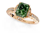 Floral Engagement Ring Setting for Fancy Green Radiant Cut Center with Four Accent Clusters and Prong Head in Rose Gold