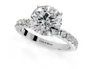 Solitaire Engagement Ring Setting for Round Cut Center with Fine Pave Band and Claw Prong Head in White Gold