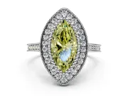 Halo Engagement Ring Setting for Fancy Yellow Marquise Center with Milgrain Frame, Pave Band and Prong Head in Sterling Silver