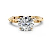 Solitaire Engagement Ring Setting for Round Cut Center with Twist Band and Bead Prong Head in Yellow Gold