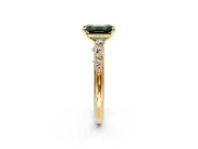 Cluster Engagement Ring Setting for Fancy Green Emerald Cut Center with Round Cut Accent Band and Prong Head in Yellow Gold
