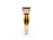 Solitaire Engagement Ring Setting for Fancy Pink Emerald Cut Center with Grooved Bar Accent Band and Prong Head in Yellow Gold