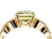Leaf Engagement Ring Setting for Fancy Yellow Asscher Cut Center with Milgrain Accent Band and Prong Head in Yellow Gold