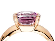 Tension Engagement Ring Setting for Fancy Pink Asscher Cut Center with Wide Flat Band and Tension Head in Rose Gold