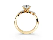 Solitaire Engagement Ring Setting for Round Cut Center with Marquise Accent Twist Band and Prong Head in Yellow Gold