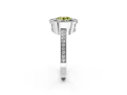 Halo Engagement Ring Setting for Fancy Yellow Round Cut Center with Milgrain Halo, Pave Band and Prong Head in Sterling Silver