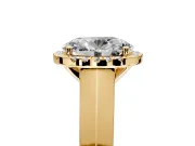 Halo Engagement Ring Setting for Oval Center with Knife Ridge Cathedral Band and Prong Head in Yellow Gold