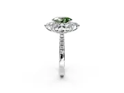 Floral Halo Engagement Ring Setting for Fancy Green Oval Center with Pave Accents and Prong Head in Sterling Silver