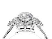 Halo Engagement Ring Setting for Marquise Center with Two-Strand Split Shank and Prong Head in White Gold
