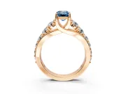 Solitaire Engagement Ring Setting for Fancy Blue Emerald Cut Center with Graduated Shared Prongs and Prong Head in Rose Gold