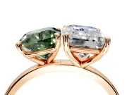 Fancy Green Cushion Cut and Emerald Cut Lab-Grown Diamond Toi et Moi Engagement Ring with Prong-Set Stones in Rose Gold