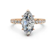 Solitaire Engagement Ring Setting for Marquise Center with Round Cut Pave Band and Prong Head in Rose Gold