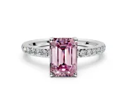 Solitaire Engagement Ring Setting for Fancy Pink Emerald Cut Center with Fine Pave Band and Prong Head in White Gold