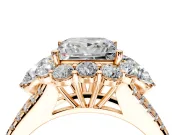 Halo Engagement Ring Setting for Princess Cut Center with Two-Strand Split Shank and Prong Head in Rose Gold