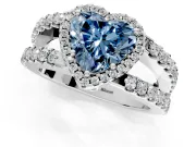 Halo Engagement Ring Setting for Fancy Blue Heart-Shaped Center with Wide-Open Pave Split Shank and Prong Head in Sterling Silver