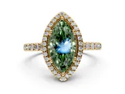 Halo Engagement Ring Setting for Fancy Green Marquise Center with Inner Milgrain Border and Prong Head in Yellow Gold