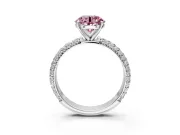 Solitaire Engagement Ring Setting for Fancy Pink Round Cut Center with Domed Multi-Row Pave Band and Prong Head in Platinum