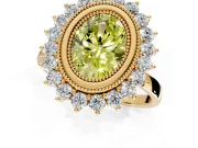 Halo Engagement Ring Setting for Fancy Yellow Oval Center with Milgrain Bezel Rim, Plain Band and Prong Head in Yellow Gold