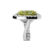 Halo Engagement Ring Setting for Fancy Yellow Emerald Cut Center with Twist Band and Prong Head in White Gold