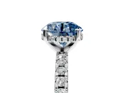 Solitaire Engagement Ring Setting for Fancy Blue Round Cut Center with Band of Accents and Prong Head in Platinum
