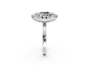 Halo Engagement Ring Setting for Fancy Blue Round Cut Center with Milgrain Bezel Rim, Plain Band and Prong Head in Platinum