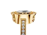 Halo Engagement Ring Setting for Oval Center with Milgrain Halo, Pave Band and Prong Head in Yellow Gold