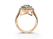 Large Accent Halo Engagement Ring Setting for Fancy Green Princess Cut Center with Pave Split Shank and Prong Head in Rose Gold