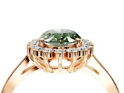 Starburst Halo Engagement Ring Setting for Fancy Green Oval Center with Flat Cathedral Band and Prong Head in Rose Gold